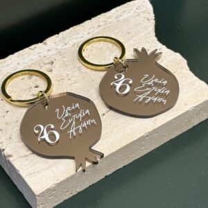 Μπρελόκ Γούρι Ρόδι Μπρονζέ Καθρέπτη Plexiglass | Σετ 2τμχ